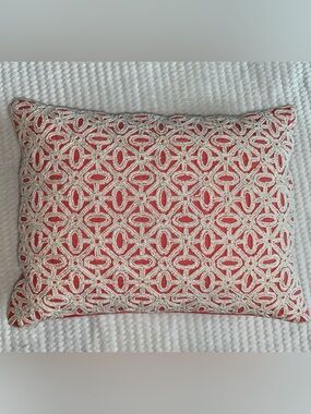 Coral Beaded Accent Linen Pillow